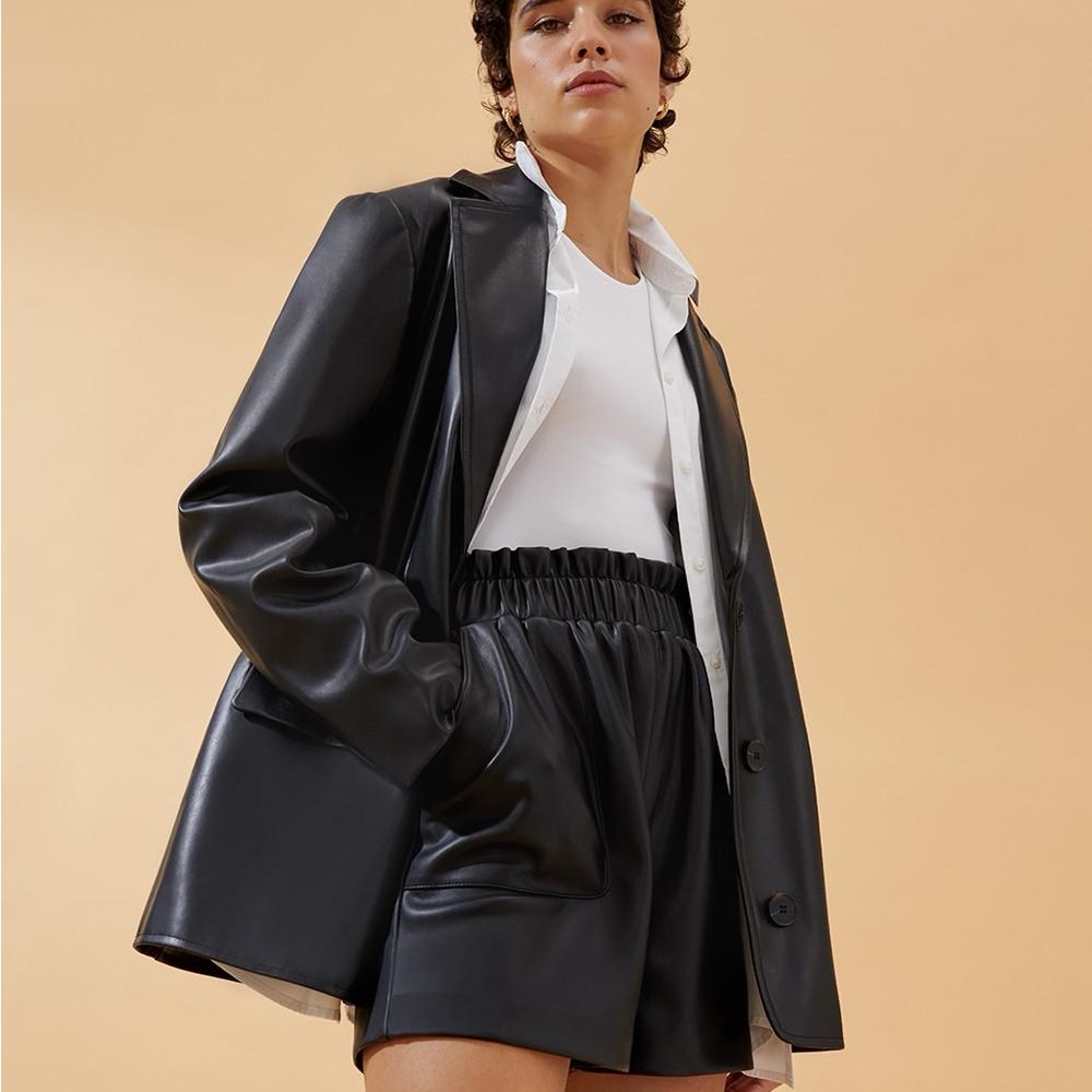 Black Faux Leather Blazer
